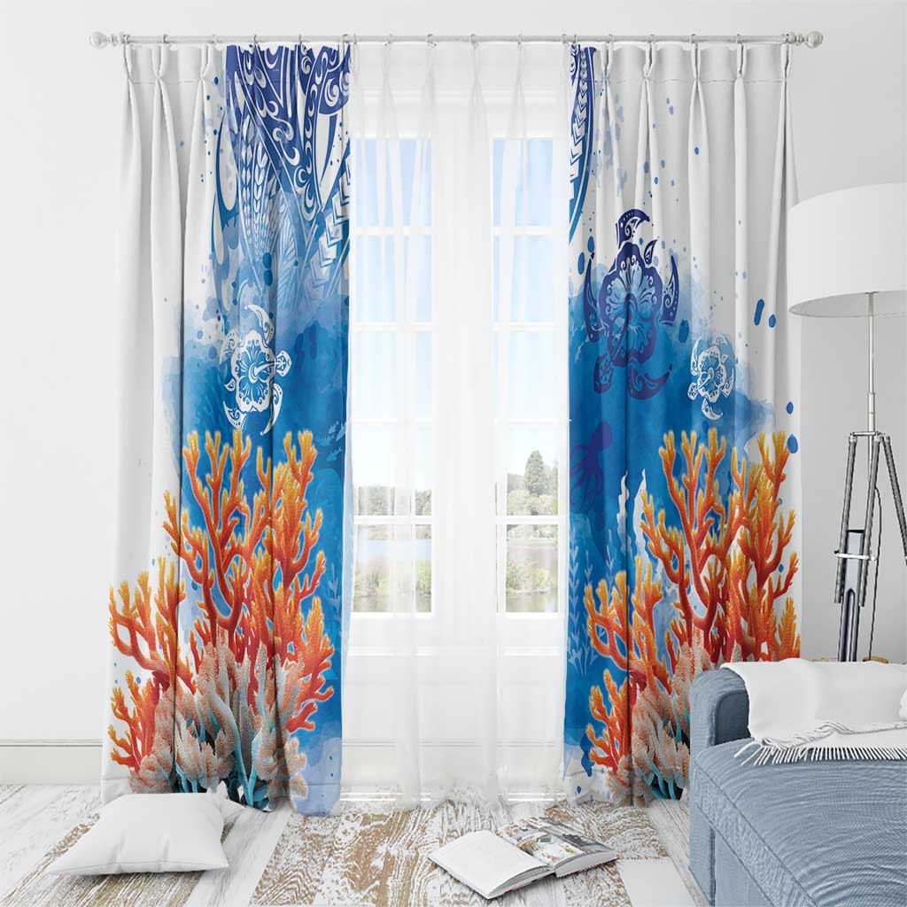 Hibiscus Turtle Tattoo Coral Reef Window Curtain with Polynesian Tribal LT9 - Polynesian Pride