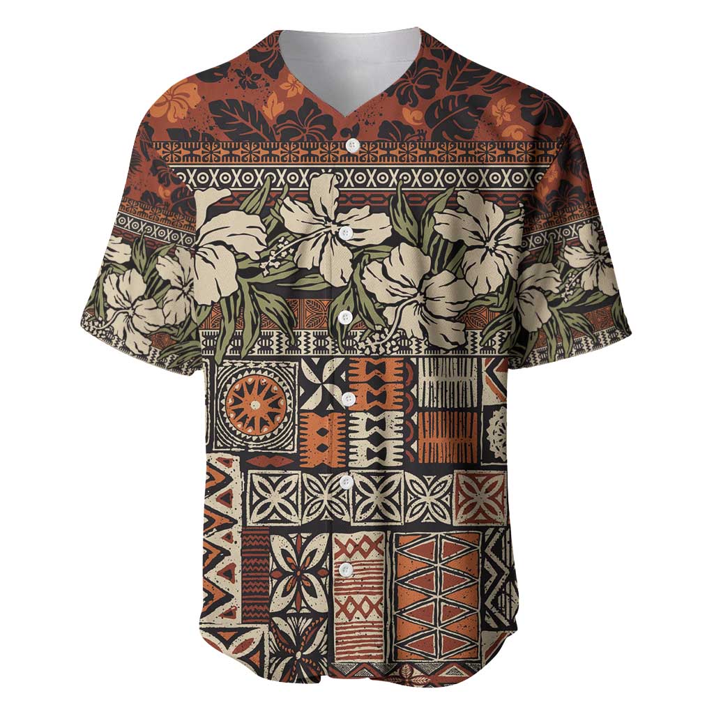 Pacific Hibiscus Tapa Tribal Vintage Baseball Jersey Brown Motif