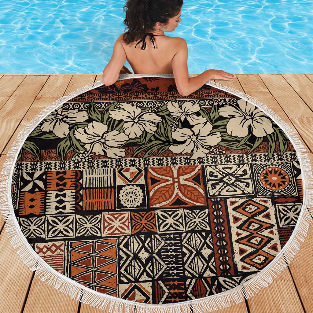 Pacific Hibiscus Tapa Tribal Vintage Beach Blanket Brown Motif LT9 - Polynesian Pride