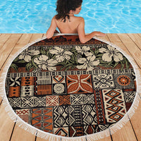 Pacific Hibiscus Tapa Tribal Vintage Beach Blanket Brown Motif LT9 - Polynesian Pride