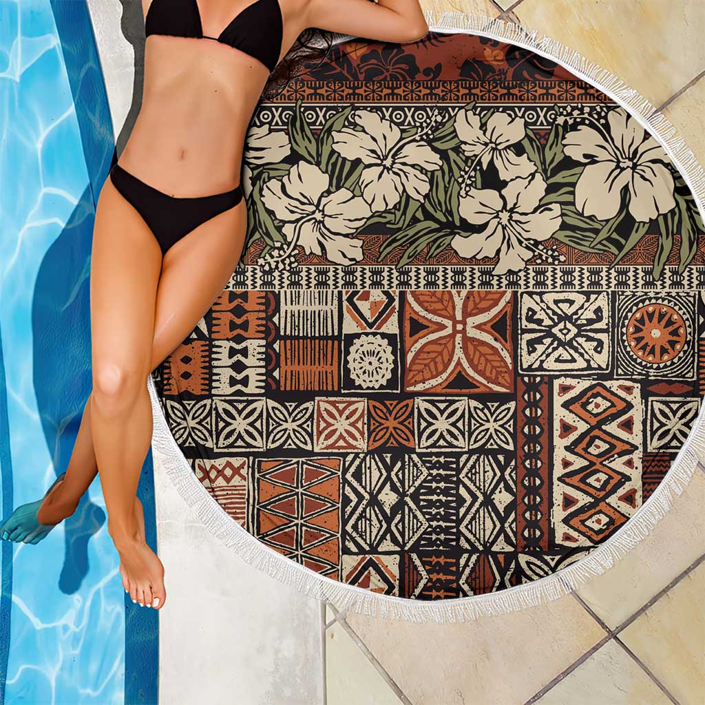 Pacific Hibiscus Tapa Tribal Vintage Beach Blanket Brown Motif LT9 - Polynesian Pride