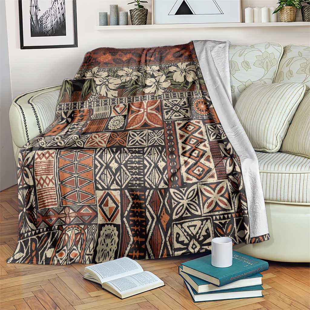 Pacific Hibiscus Tapa Tribal Vintage Blanket Brown Motif LT9 Brown - Polynesian Pride