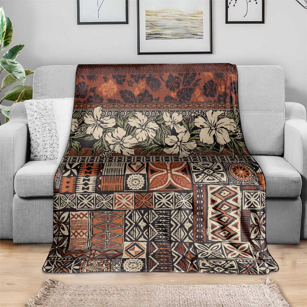 Pacific Hibiscus Tapa Tribal Vintage Blanket Brown Motif LT9 - Polynesian Pride