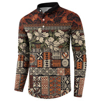Pacific Hibiscus Tapa Tribal Vintage Button Sweatshirt Brown Motif LT9 - Polynesian Pride