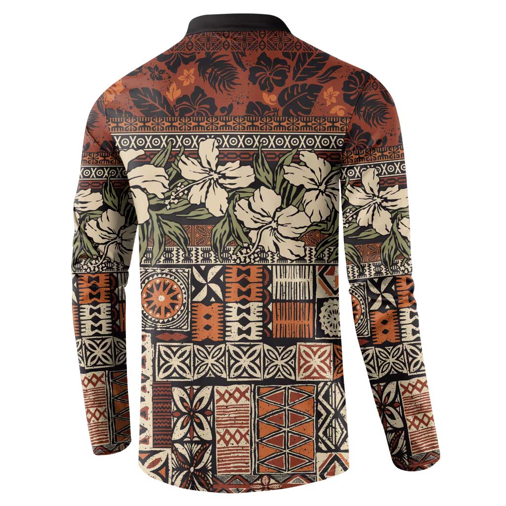 Pacific Hibiscus Tapa Tribal Vintage Button Sweatshirt Brown Motif LT9 - Polynesian Pride