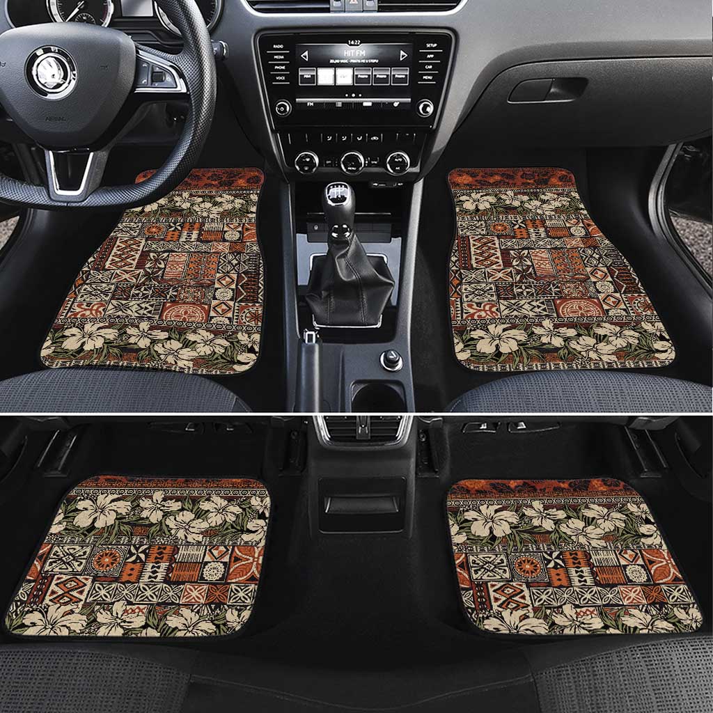 Pacific Hibiscus Tapa Tribal Vintage Car Mats Brown Motif LT9 Set 4pcs Brown - Polynesian Pride