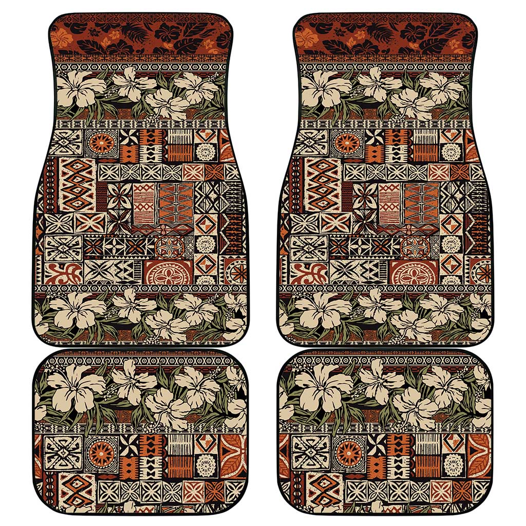 Pacific Hibiscus Tapa Tribal Vintage Car Mats Brown Motif LT9 - Polynesian Pride