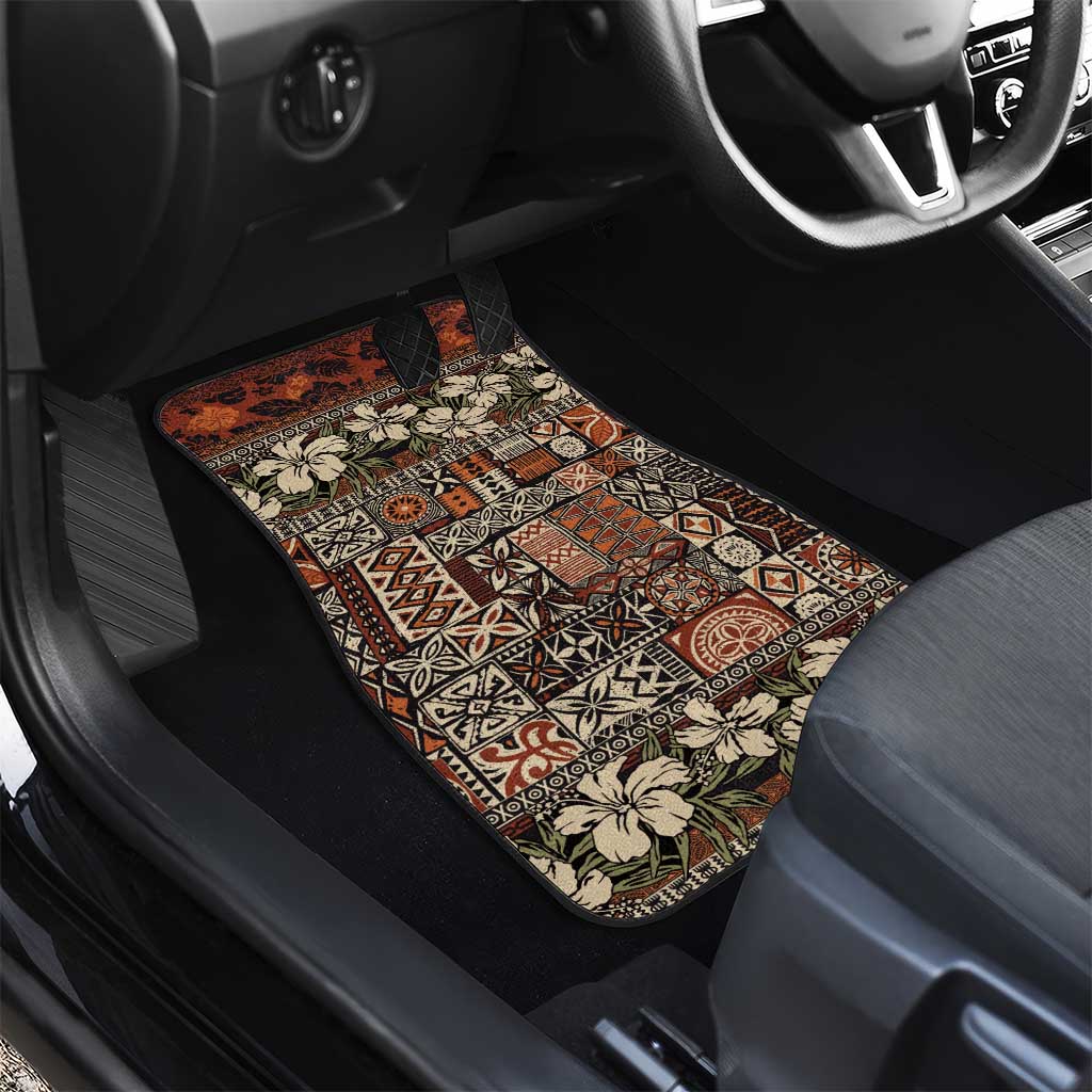 Pacific Hibiscus Tapa Tribal Vintage Car Mats Brown Motif LT9 - Polynesian Pride
