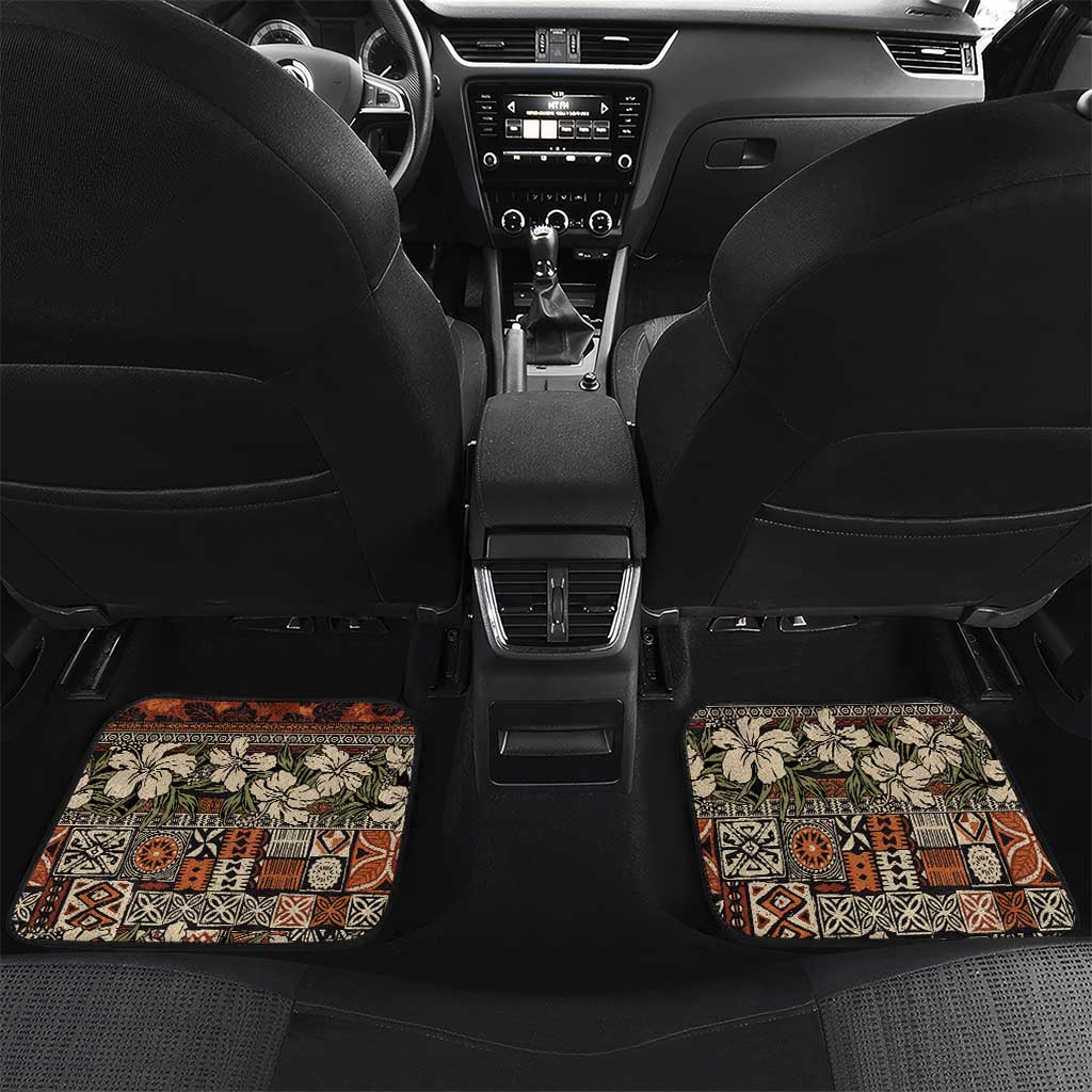 Pacific Hibiscus Tapa Tribal Vintage Car Mats Brown Motif LT9 Set 2pcs - Back Brown - Polynesian Pride