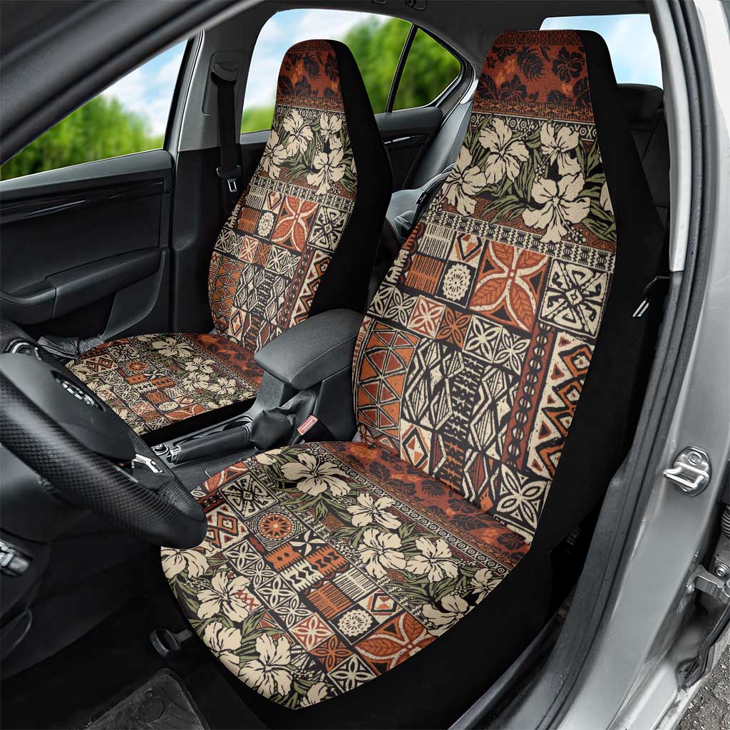 Pacific Hibiscus Tapa Tribal Vintage Car Seat Cover Brown Motif