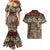 Pacific Hibiscus Tapa Tribal Vintage Couples Matching Mermaid Dress and Hawaiian Shirt Brown Motif