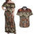 Pacific Hibiscus Tapa Tribal Vintage Couples Matching Off Shoulder Maxi Dress and Hawaiian Shirt Brown Motif