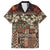 Pacific Hibiscus Tapa Tribal Vintage Family Matching Off The Shoulder Long Sleeve Dress and Hawaiian Shirt Brown Motif