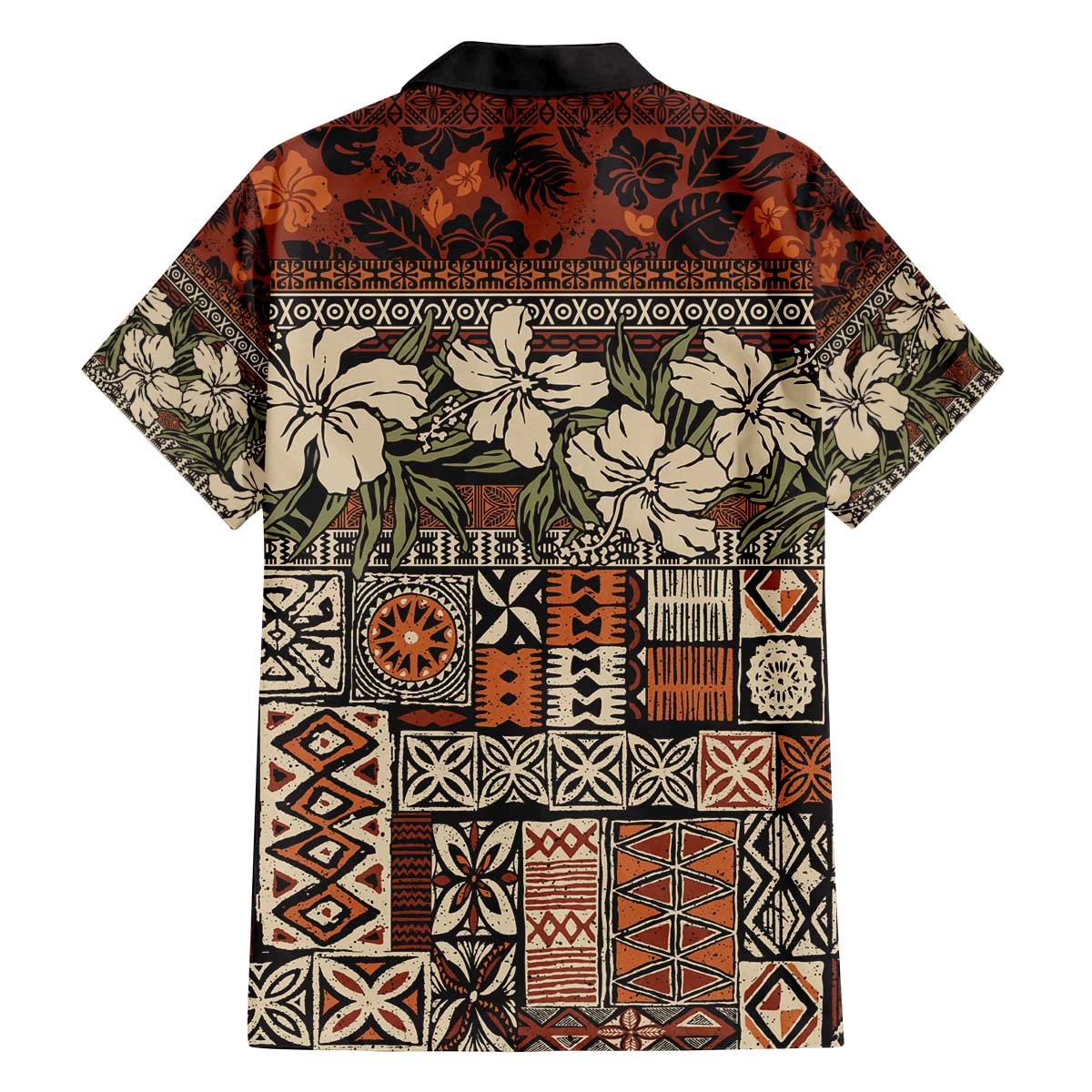 Pacific Hibiscus Tapa Tribal Vintage Family Matching Off The Shoulder Long Sleeve Dress and Hawaiian Shirt Brown Motif
