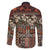 Pacific Hibiscus Tapa Tribal Vintage Family Matching Off The Shoulder Long Sleeve Dress and Hawaiian Shirt Brown Motif