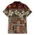 Pacific Hibiscus Tapa Tribal Vintage Family Matching Off Shoulder Short Dress and Hawaiian Shirt Brown Motif