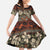 Pacific Hibiscus Tapa Tribal Vintage Family Matching Short Sleeve Bodycon Dress and Hawaiian Shirt Brown Motif