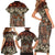 Pacific Hibiscus Tapa Tribal Vintage Family Matching Short Sleeve Bodycon Dress and Hawaiian Shirt Brown Motif