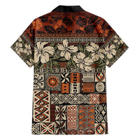 Pacific Hibiscus Tapa Tribal Vintage Family Matching Short Sleeve Bodycon Dress and Hawaiian Shirt Brown Motif