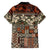 Pacific Hibiscus Tapa Tribal Vintage Family Matching Short Sleeve Bodycon Dress and Hawaiian Shirt Brown Motif