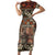 Pacific Hibiscus Tapa Tribal Vintage Family Matching Short Sleeve Bodycon Dress and Hawaiian Shirt Brown Motif