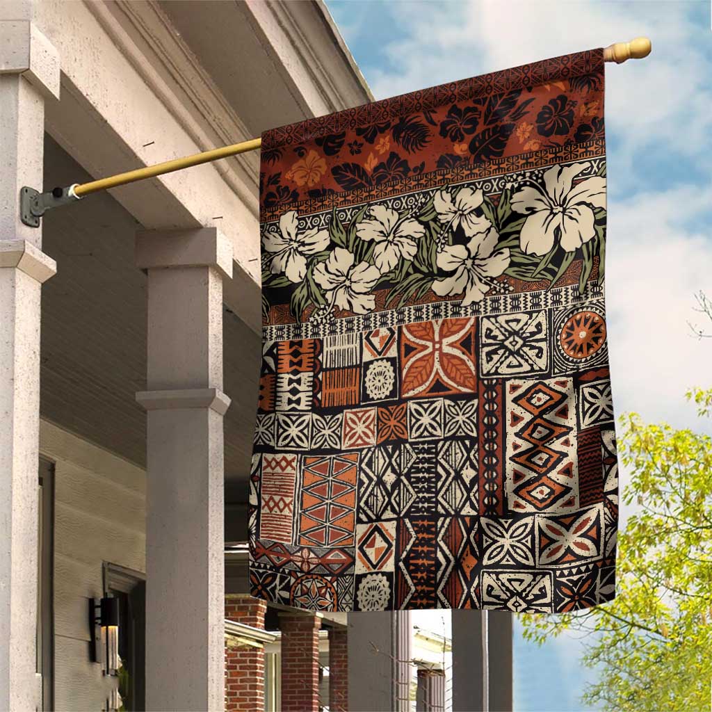Pacific Hibiscus Tapa Tribal Vintage Garden Flag Brown Motif LT9 House Flag Brown - Polynesian Pride