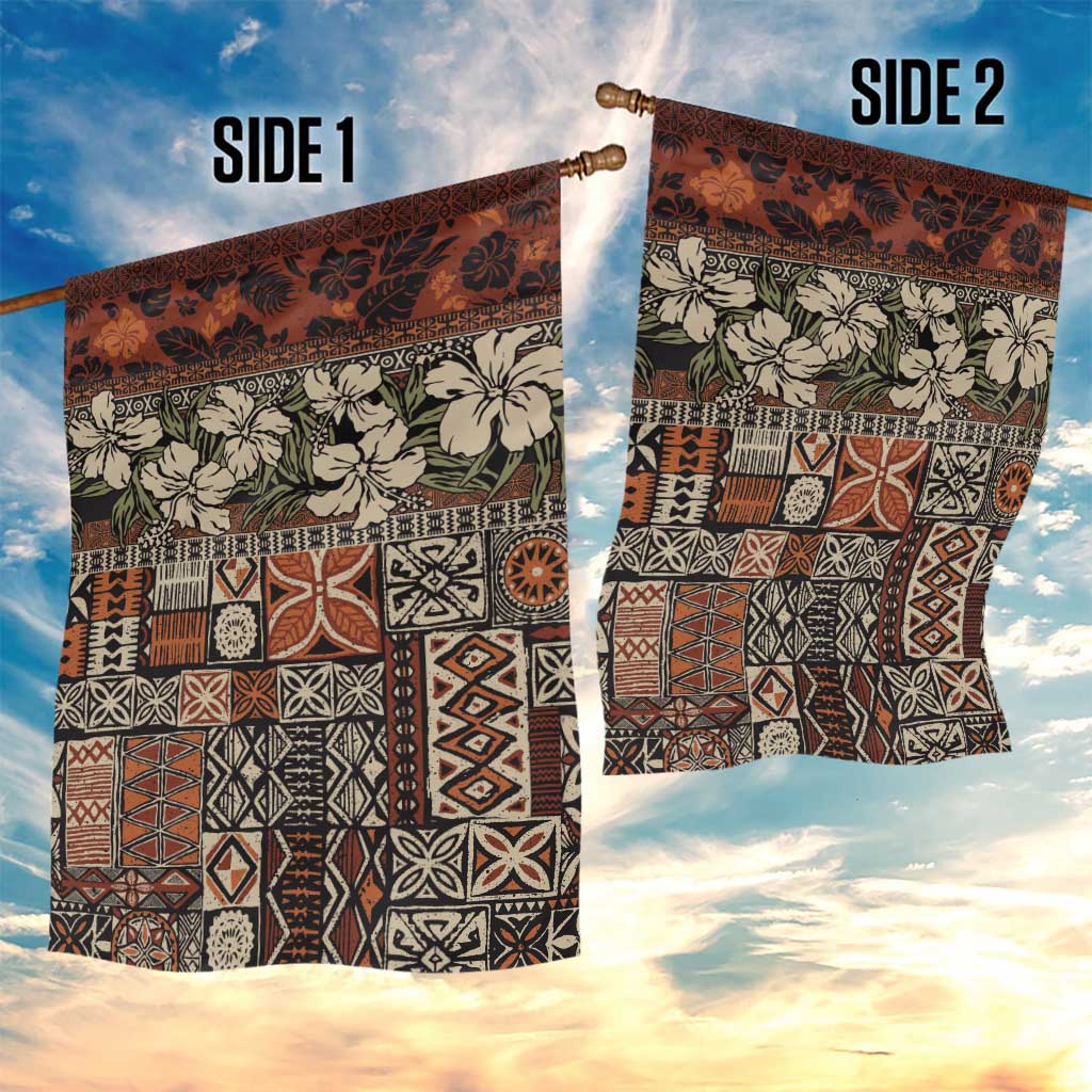 Pacific Hibiscus Tapa Tribal Vintage Garden Flag Brown Motif LT9 - Polynesian Pride