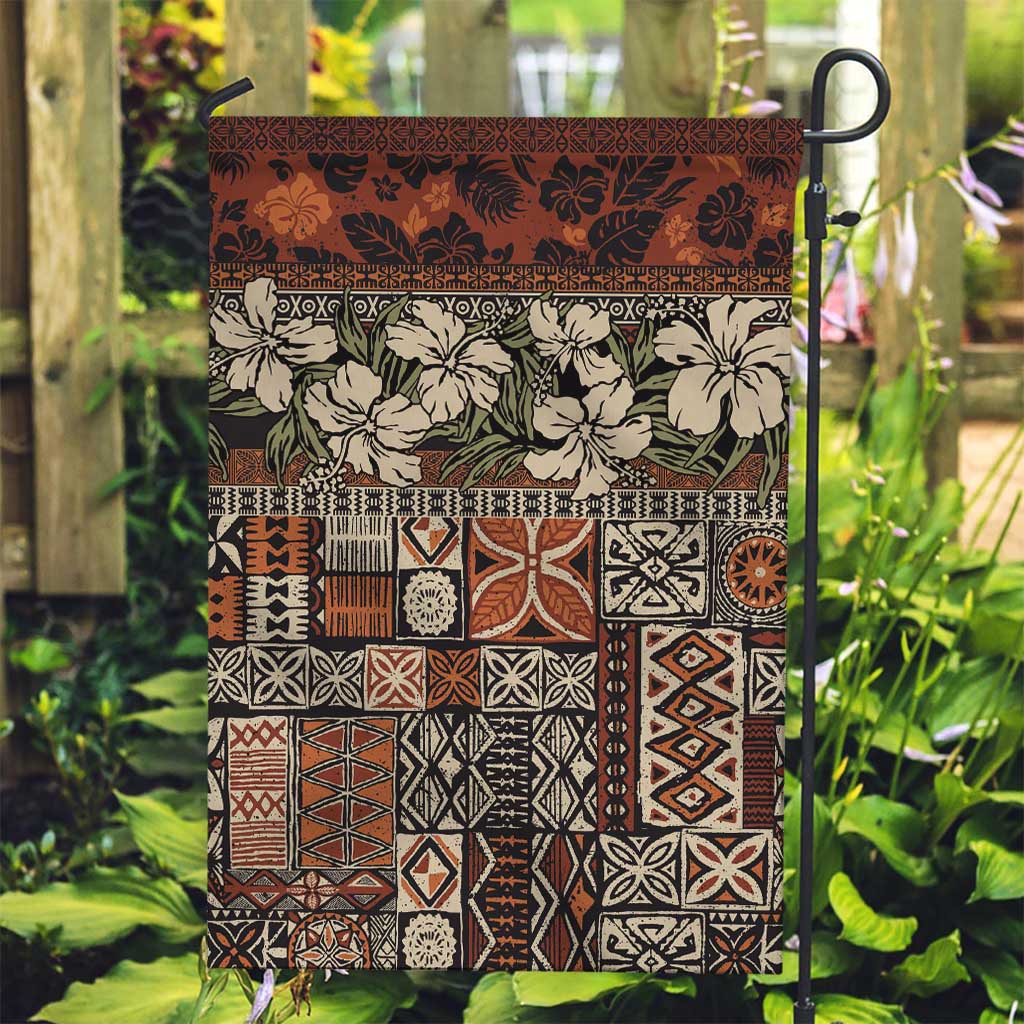 Pacific Hibiscus Tapa Tribal Vintage Garden Flag Brown Motif LT9 Garden Flag Brown - Polynesian Pride