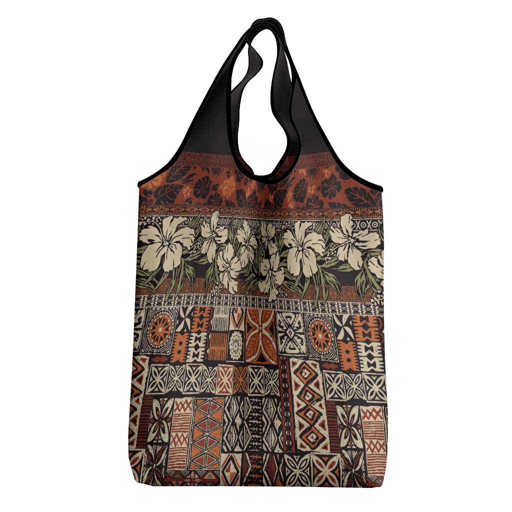 Pacific Hibiscus Tapa Tribal Vintage Grocery Bag Brown Motif LT9 - Polynesian Pride