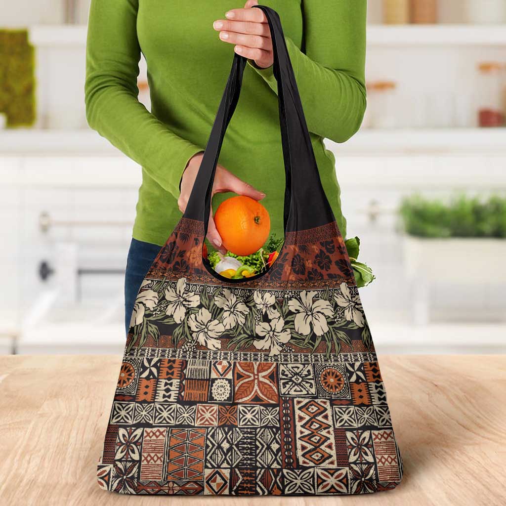 Pacific Hibiscus Tapa Tribal Vintage Grocery Bag Brown Motif LT9 - Polynesian Pride