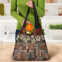 Pacific Hibiscus Tapa Tribal Vintage Grocery Bag Brown Motif LT9 - Polynesian Pride
