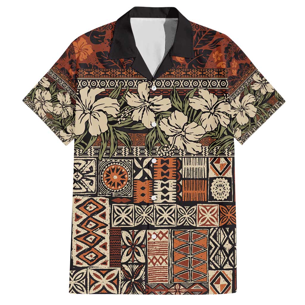 Pacific Hibiscus Tapa Tribal Vintage Hawaiian Shirt Brown Motif