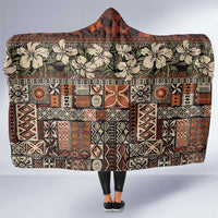Pacific Hibiscus Tapa Tribal Vintage Hooded Blanket Brown Motif LT9 One Size Brown - Polynesian Pride