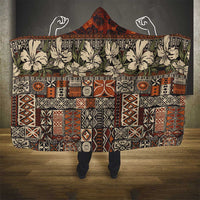Pacific Hibiscus Tapa Tribal Vintage Hooded Blanket Brown Motif LT9 - Polynesian Pride