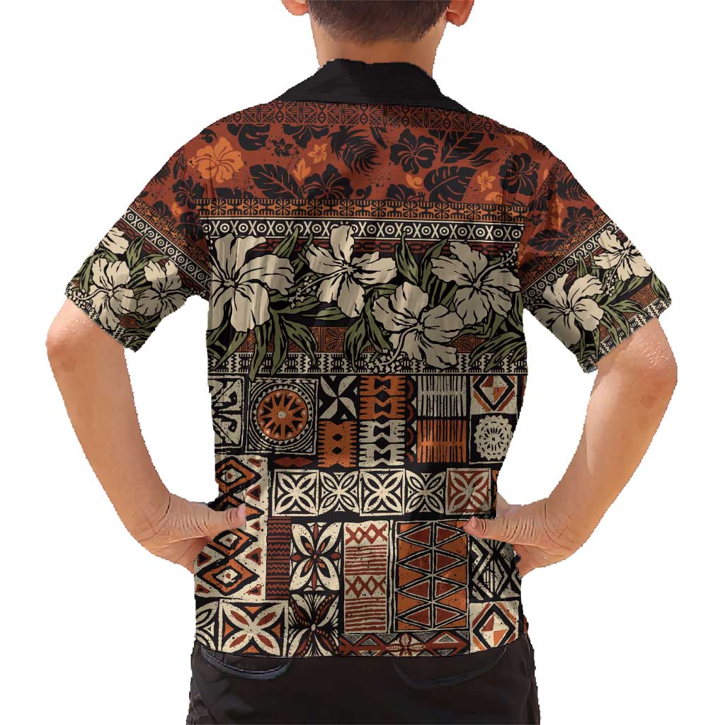 Pacific Hibiscus Tapa Tribal Vintage Kid Hawaiian Shirt Brown Motif
