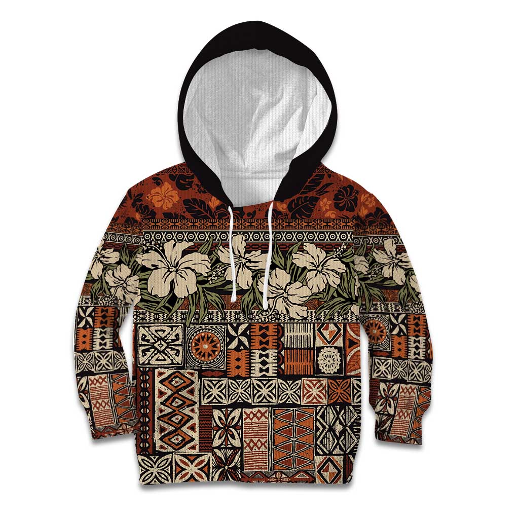 Pacific Hibiscus Tapa Tribal Vintage Kid Hoodie Brown Motif