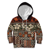 Pacific Hibiscus Tapa Tribal Vintage Kid Hoodie Brown Motif