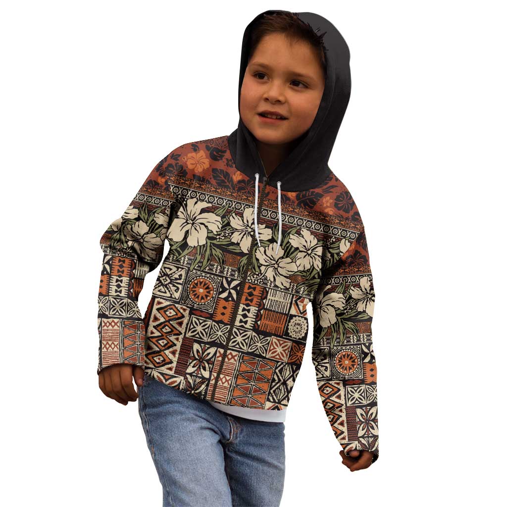 Pacific Hibiscus Tapa Tribal Vintage Kid Hoodie Brown Motif