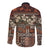 Pacific Hibiscus Tapa Tribal Vintage Long Sleeve Button Shirt Brown Motif