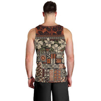 Pacific Hibiscus Tapa Tribal Vintage Men Tank Top Brown Motif LT9 - Polynesian Pride
