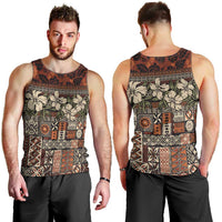 Pacific Hibiscus Tapa Tribal Vintage Men Tank Top Brown Motif LT9 - Polynesian Pride