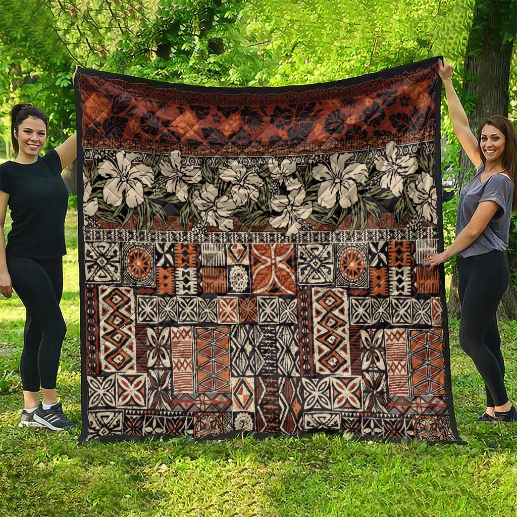 Pacific Hibiscus Tapa Tribal Vintage Quilt Brown Motif