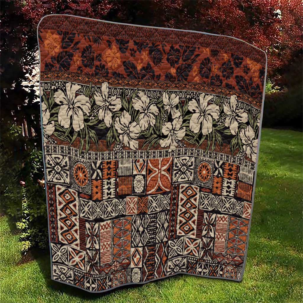 Pacific Hibiscus Tapa Tribal Vintage Quilt Brown Motif