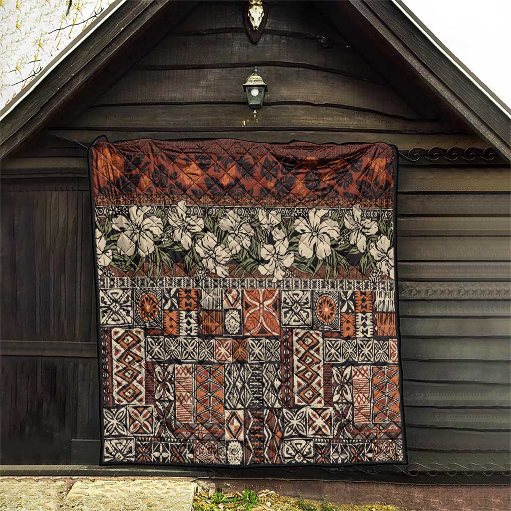 Pacific Hibiscus Tapa Tribal Vintage Quilt Brown Motif