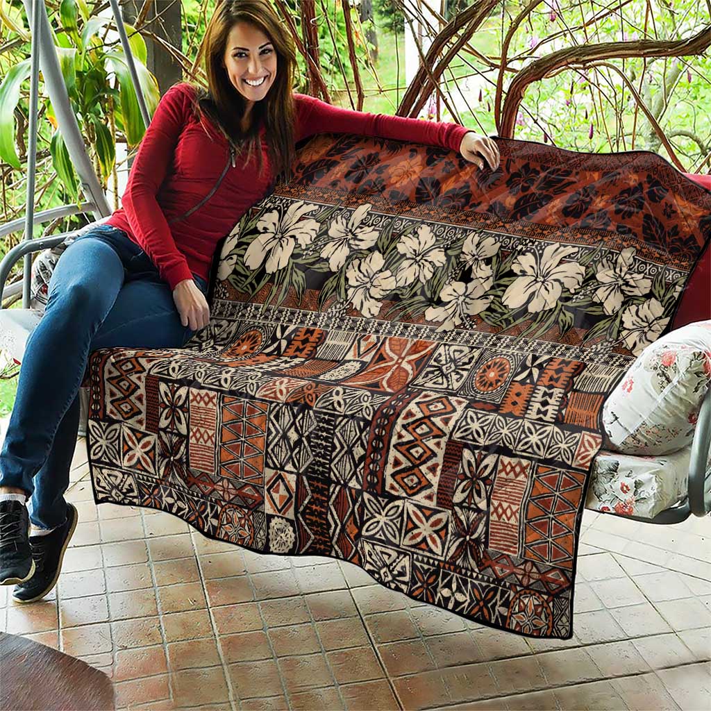 Pacific Hibiscus Tapa Tribal Vintage Quilt Brown Motif