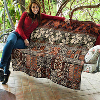 Pacific Hibiscus Tapa Tribal Vintage Quilt Brown Motif