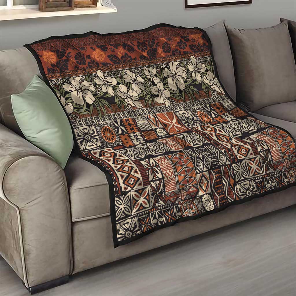 Pacific Hibiscus Tapa Tribal Vintage Quilt Brown Motif