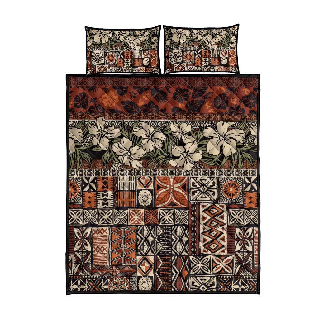 Pacific Hibiscus Tapa Tribal Vintage Quilt Bed Set Brown Motif LT9 - Polynesian Pride