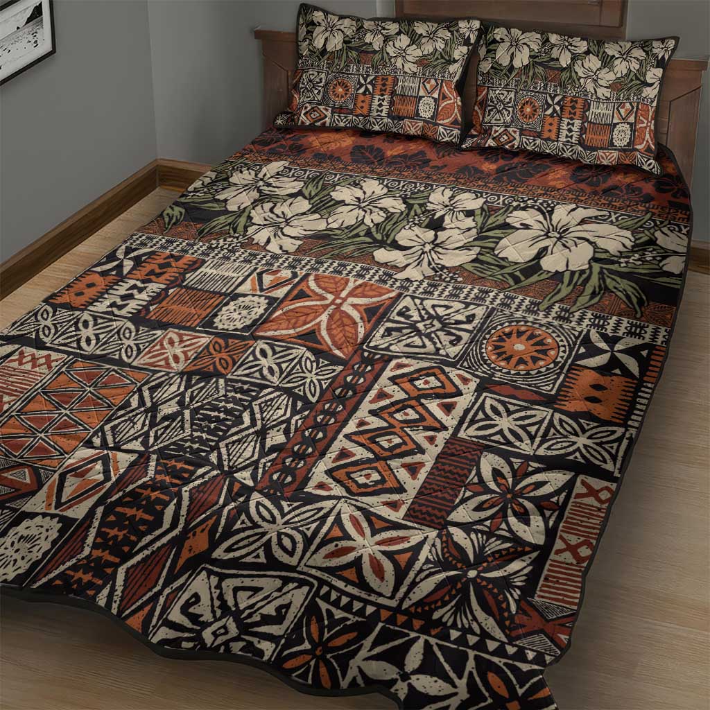 Pacific Hibiscus Tapa Tribal Vintage Quilt Bed Set Brown Motif LT9 - Polynesian Pride
