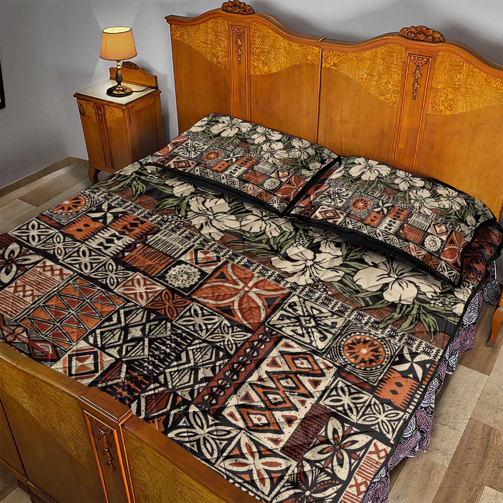 Pacific Hibiscus Tapa Tribal Vintage Quilt Bed Set Brown Motif LT9 - Polynesian Pride